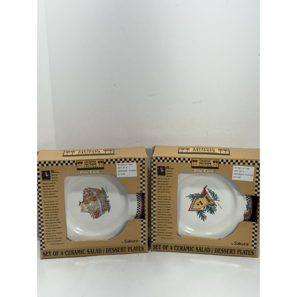 Lot Of 2 Sakura Debbie Mumm Pine Cone Pattern Set of 4/ea Salad / Dessert Plates